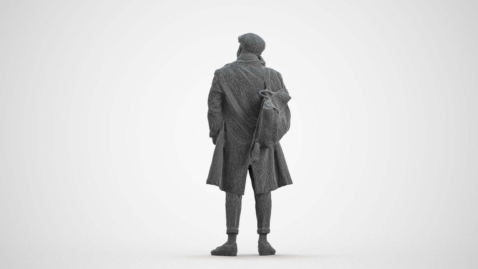 3D people model man casual standing, scanned human for 3ds Max rendering, wireframe front view