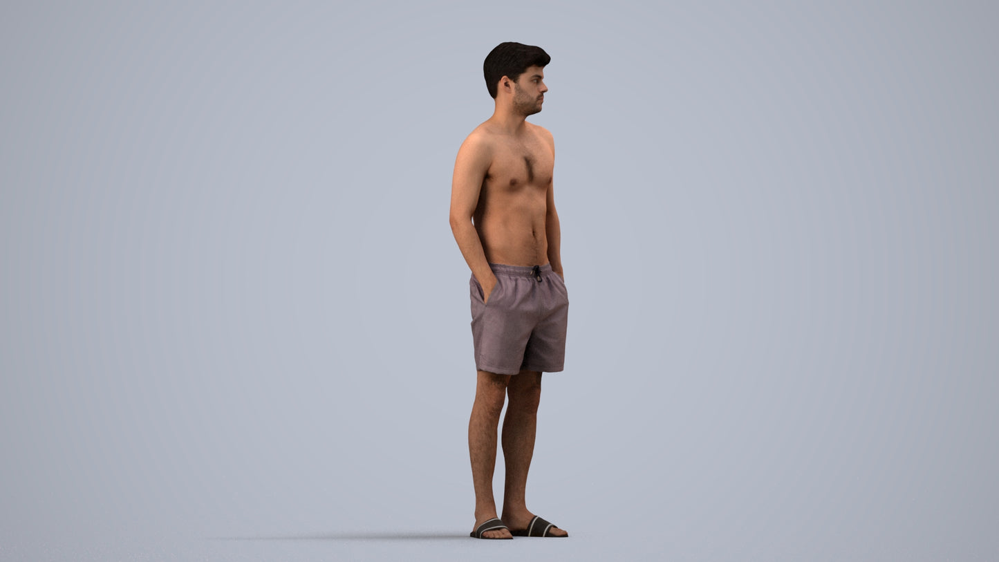 3D scanned man pool, photorealistic archviz people for Enscape and SketchUp, side view render