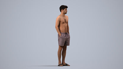3D scanned man pool, photorealistic archviz people for Enscape and SketchUp, side view render