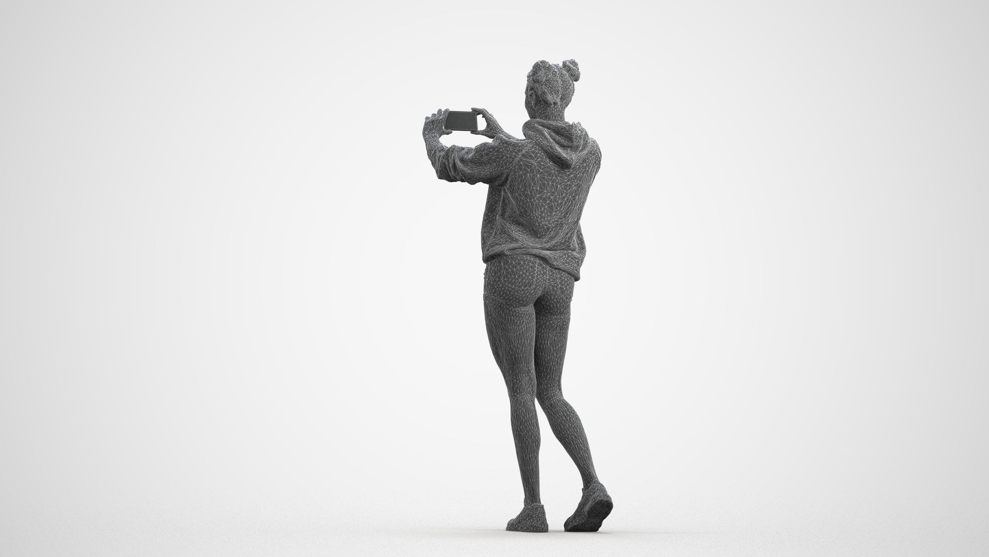3D people model woman casual standing, scanned human for 3ds Max rendering, wireframe front view