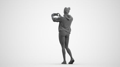 3D people model woman casual standing, scanned human for 3ds Max rendering, wireframe front view
