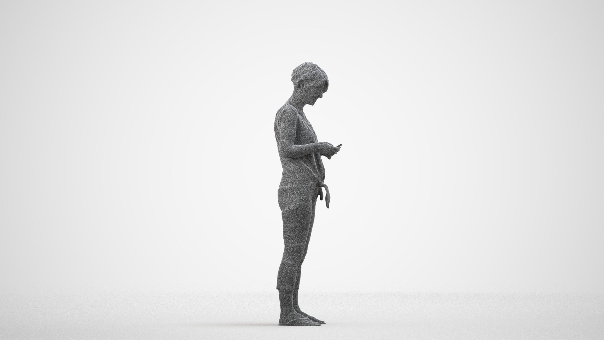 scanned 3D senior woman standing, photogrammetry people for Enscape and V-Ray, wireframe side view