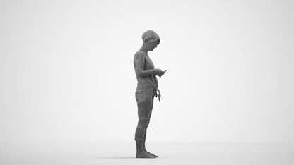 scanned 3D senior woman standing, photogrammetry people for Enscape and V-Ray, wireframe side view