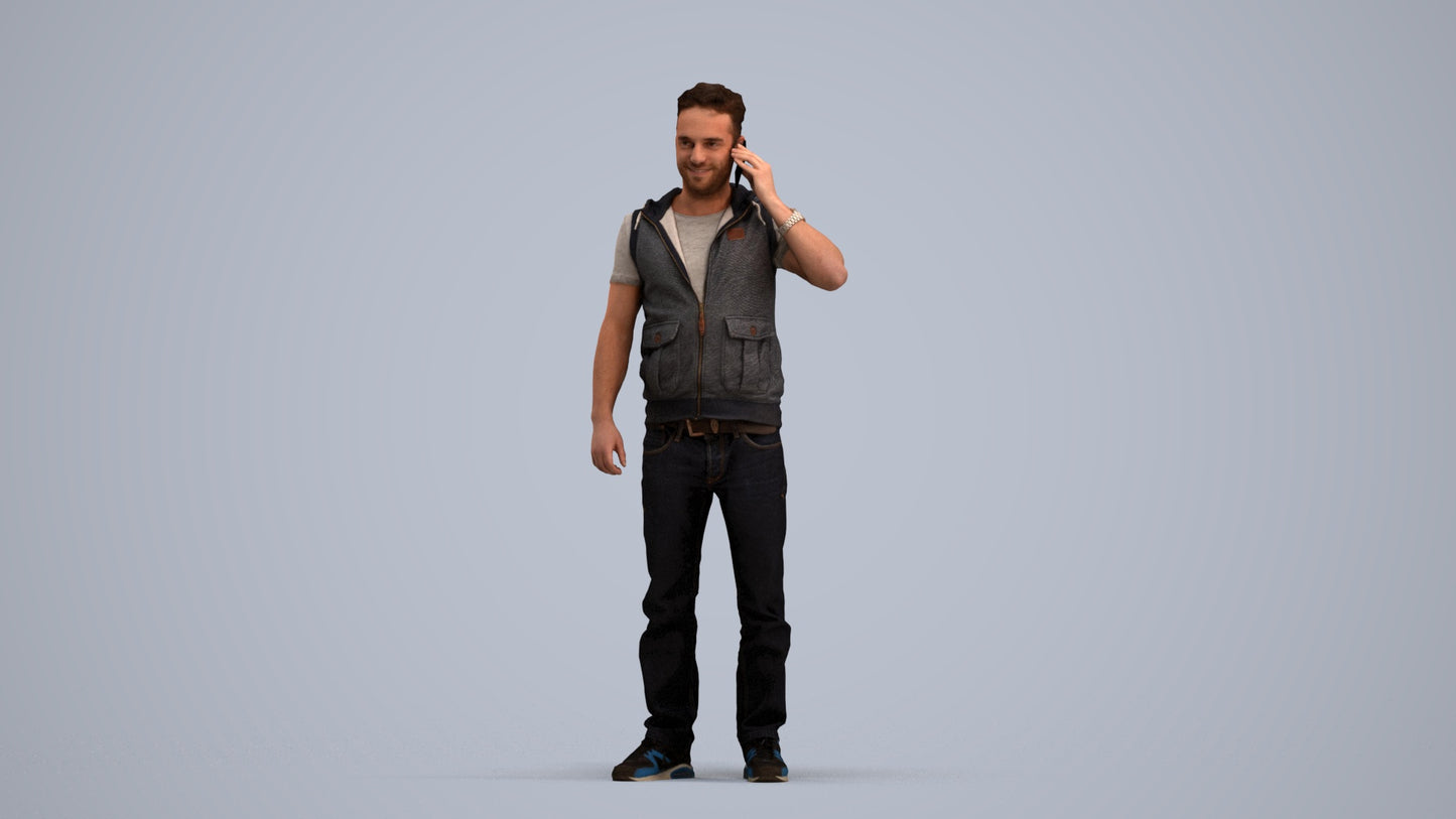 3D human model man casual standing, photogrammetry scanned person for archviz, standing pose render