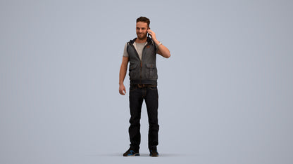 3D human model man casual standing, photogrammetry scanned person for archviz, standing pose render