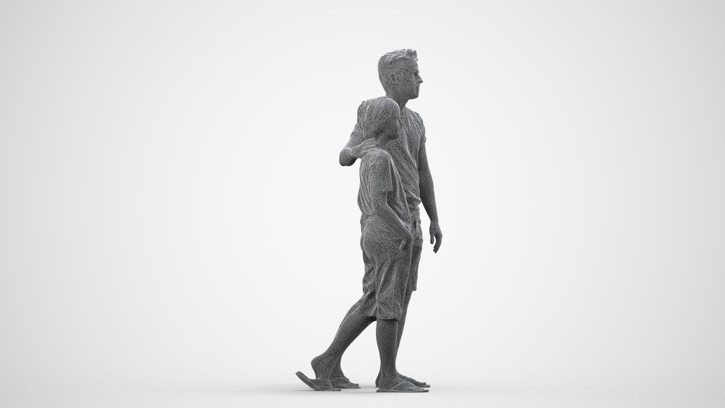 realistic 3D human boy casual kids, archviz people FBX OBJ for Blender, wireframe side view