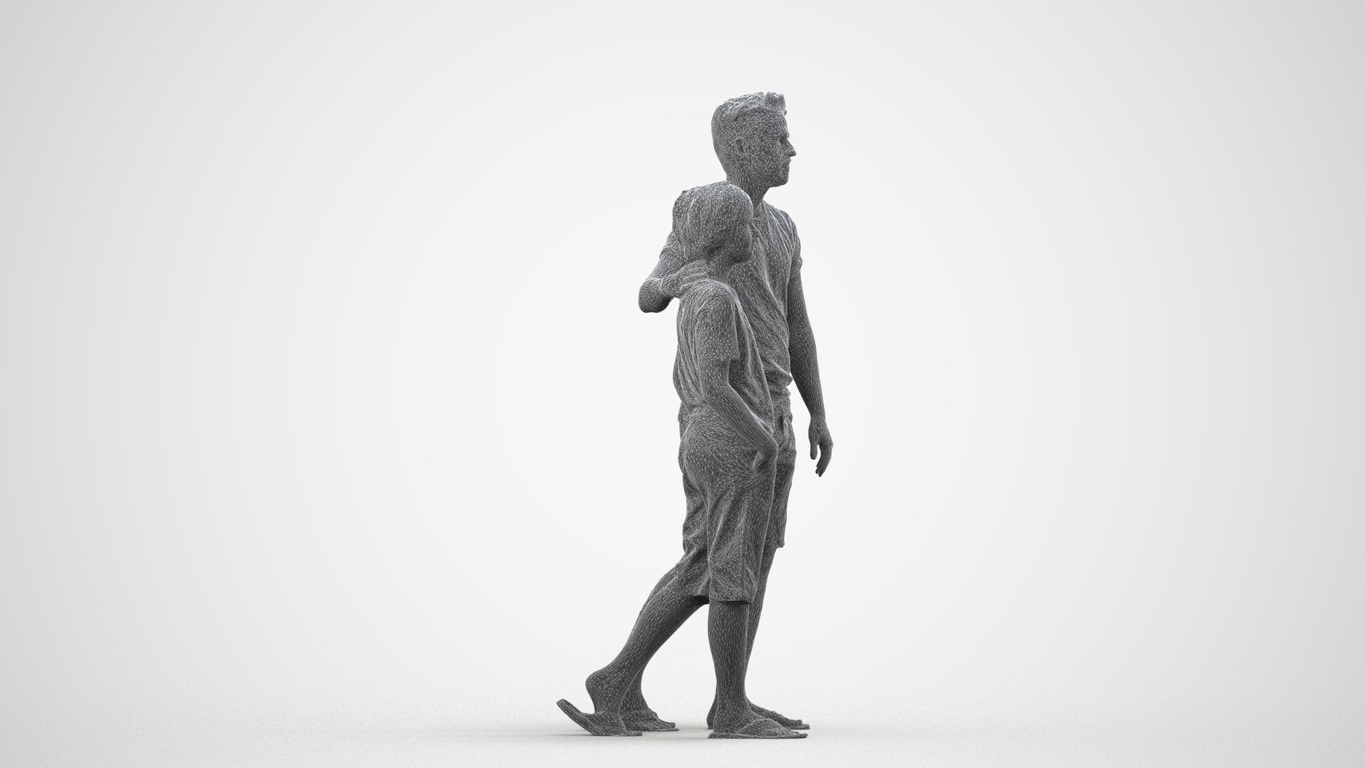 realistic 3D human boy casual kids, archviz people FBX OBJ for Blender, wireframe side view