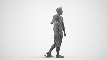 realistic 3D human boy casual kids, archviz people FBX OBJ for Blender, wireframe side view