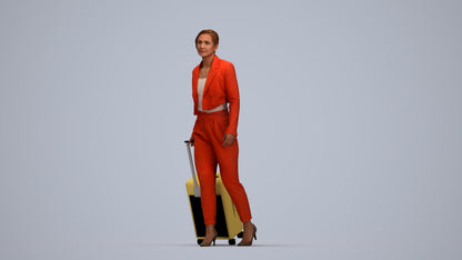 3D human model woman business, photogrammetry scanned person for archviz, top-down view render