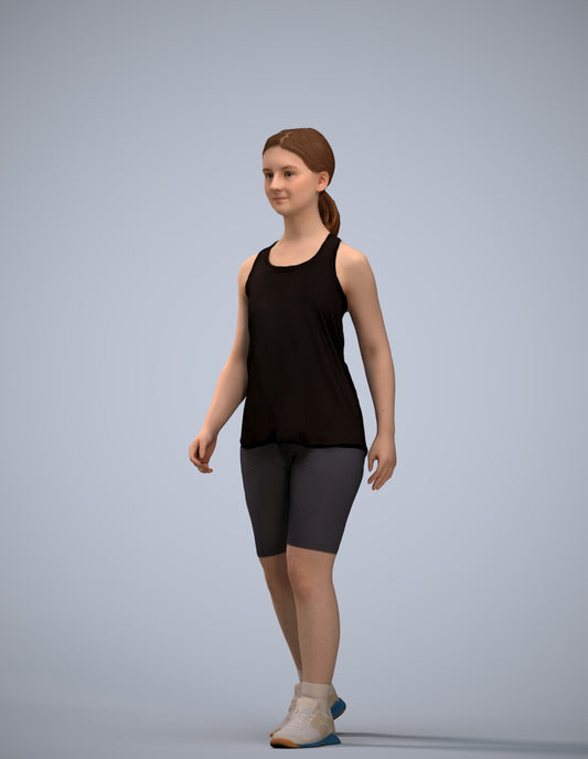 3D scanned girl walking sport, photorealistic archviz people for Enscape and SketchUp