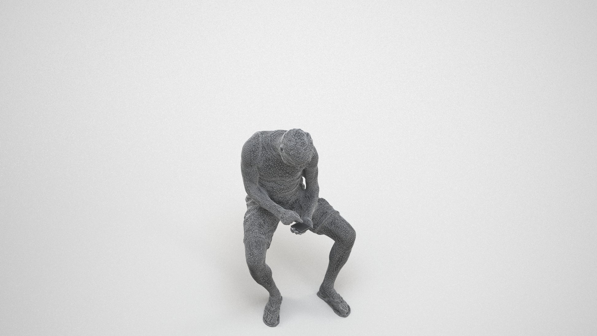scanned 3D man casual sitting, photogrammetry people for Enscape and V-Ray, wireframe three-quarter view