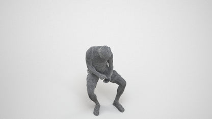 scanned 3D man casual sitting, photogrammetry people for Enscape and V-Ray, wireframe three-quarter view