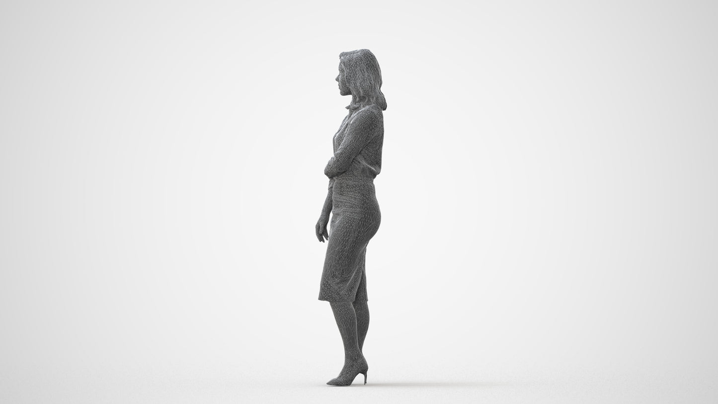 realistic 3D human woman business standing, archviz people FBX OBJ for Blender, square thumbnail
