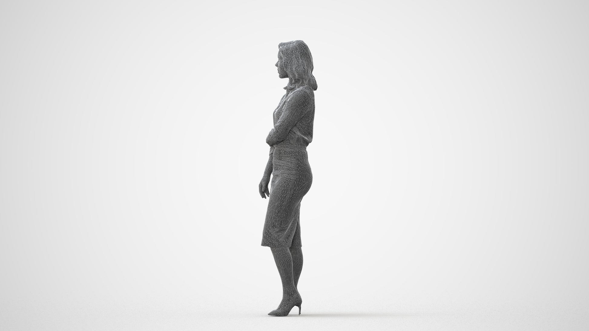 realistic 3D human woman business standing, archviz people FBX OBJ for Blender, square thumbnail