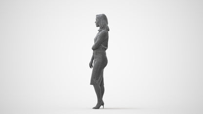 realistic 3D human woman business standing, archviz people FBX OBJ for Blender, square thumbnail