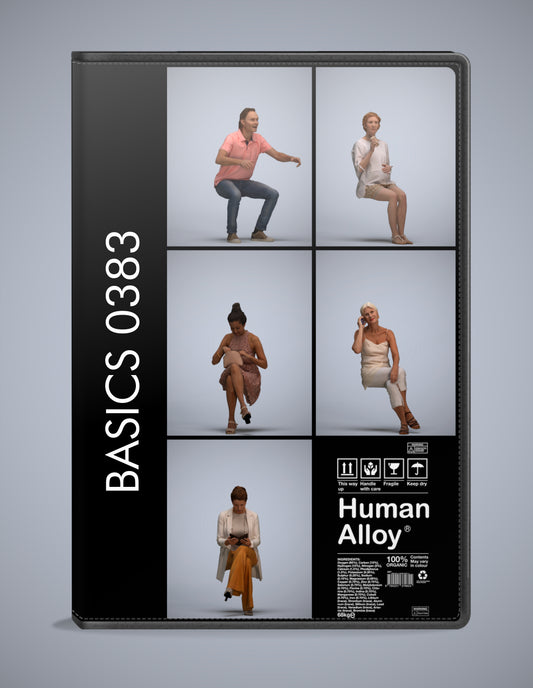 realistic 3D humans sitting pack, 5 archviz people FBX OBJ for Blender