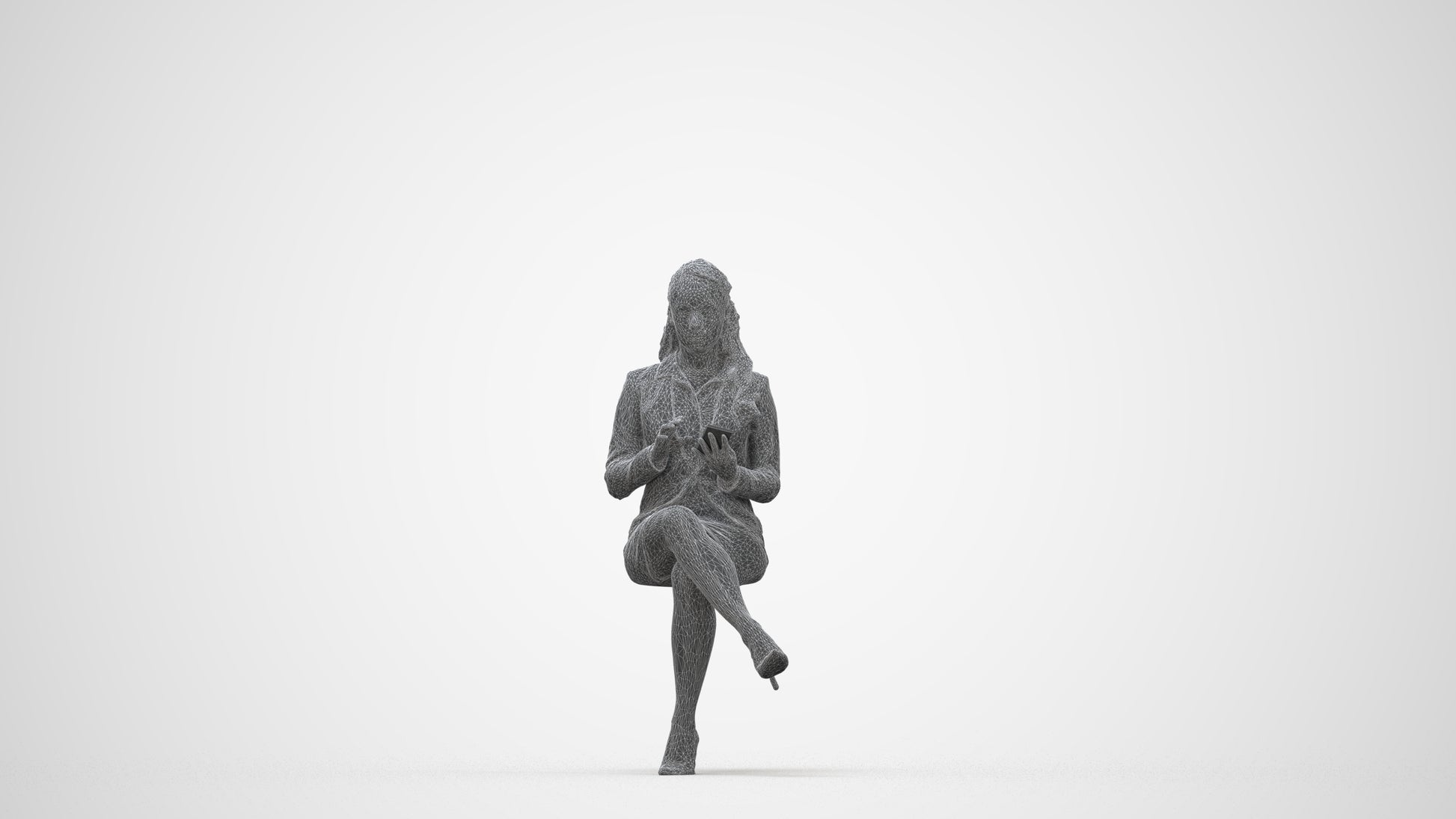 realistic 3D woman business, scanned archviz people for Blender and 3ds Max, wireframe back view