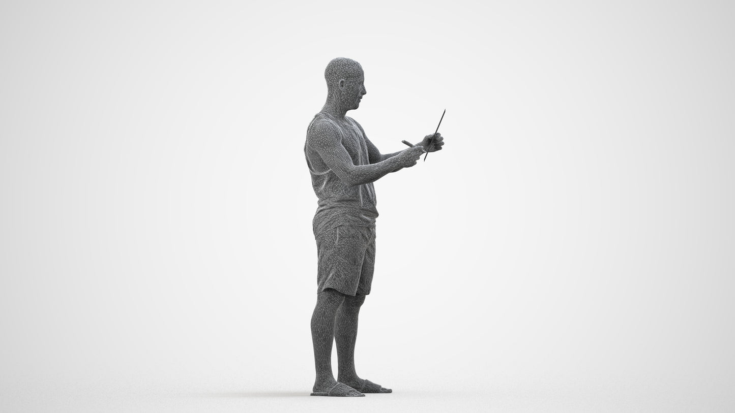 realistic 3D people man standing, render-ready for V-Ray and Corona, FBX OBJ, wireframe side view