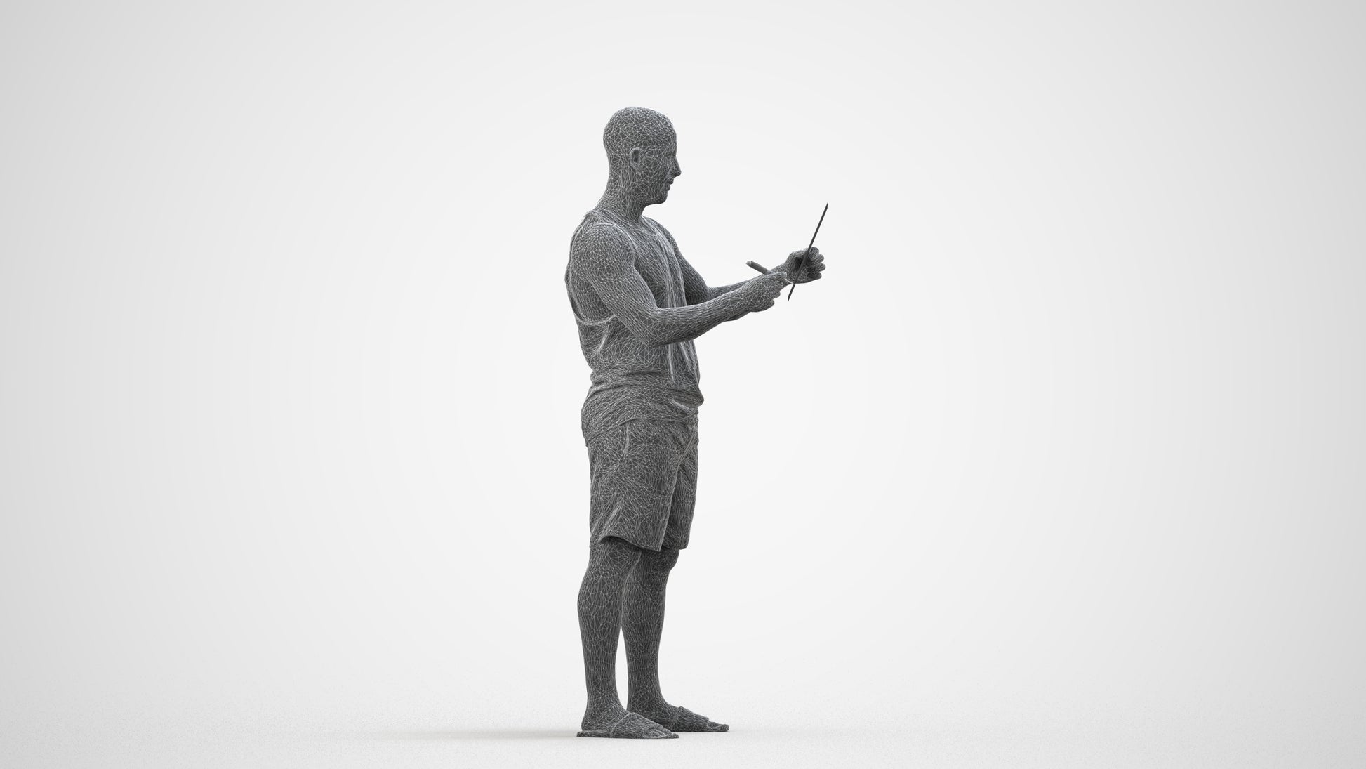 realistic 3D people man standing, render-ready for V-Ray and Corona, FBX OBJ, wireframe side view