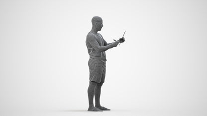 realistic 3D people man standing, render-ready for V-Ray and Corona, FBX OBJ, wireframe side view