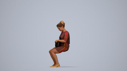 3D scanned woman sitting casual, photorealistic archviz people for Enscape and SketchUp, top-down view render