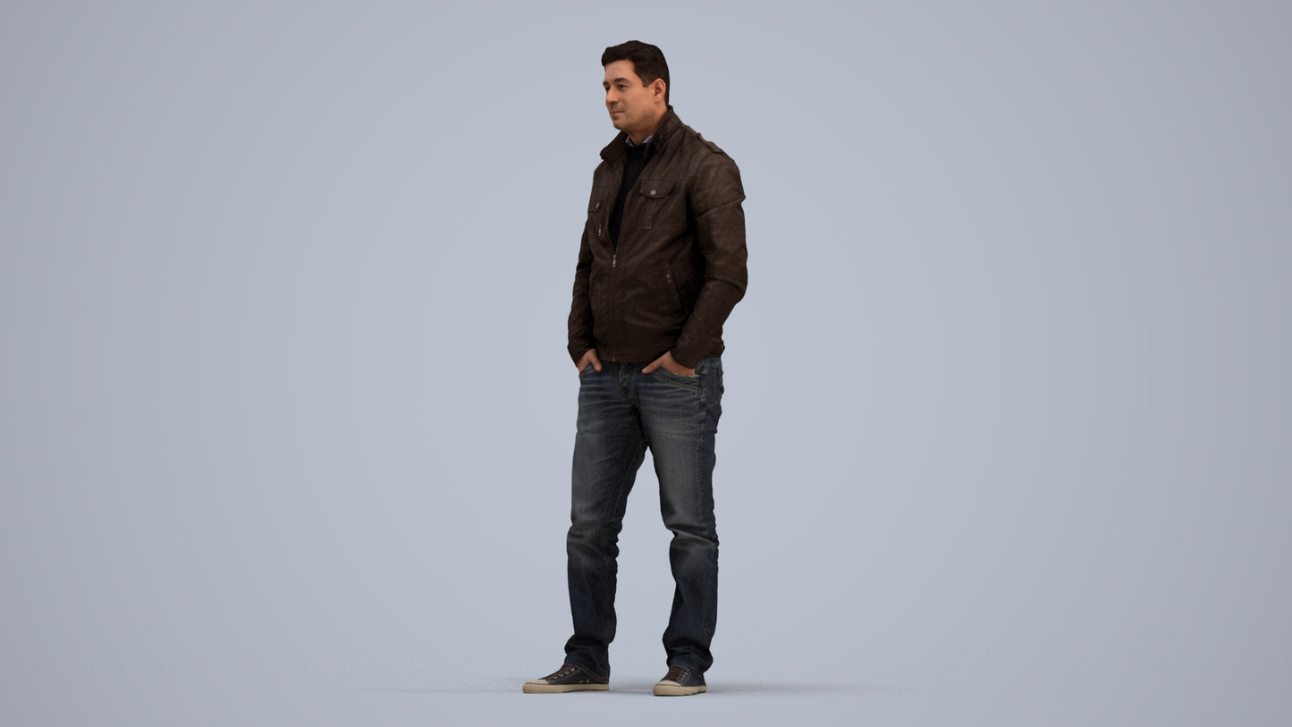 3D people model man casual standing, scanned human for 3ds Max rendering, standing pose render