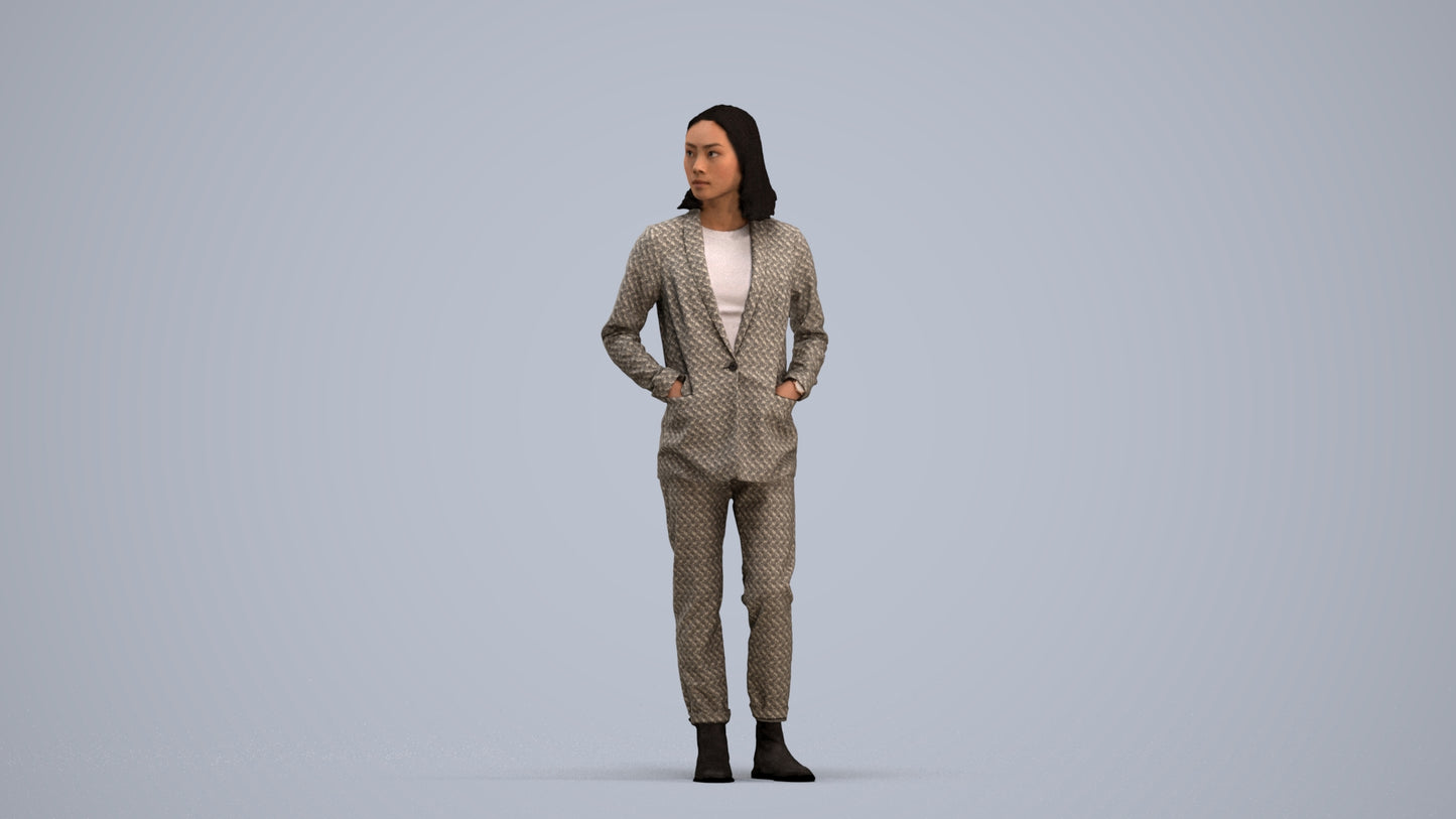 3D people model woman business, scanned human for 3ds Max rendering, standing pose render