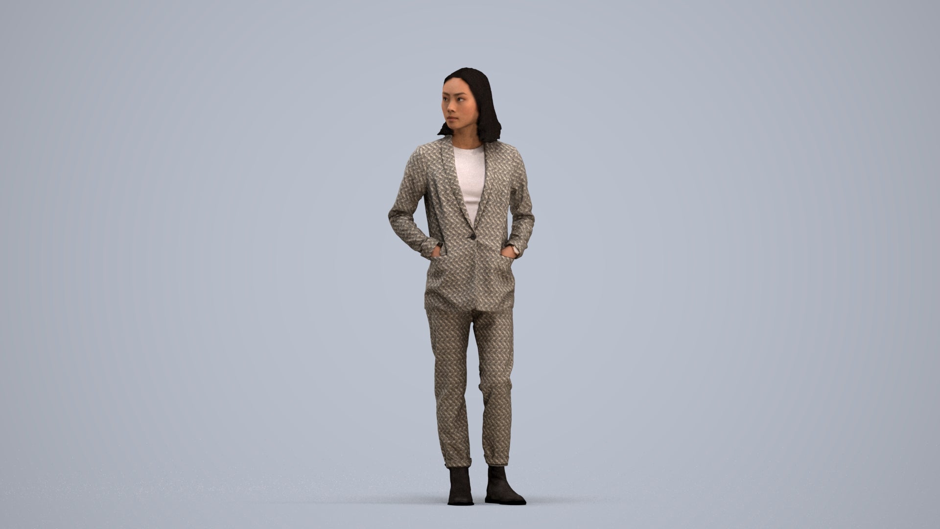 3D people model woman business, scanned human for 3ds Max rendering, standing pose render