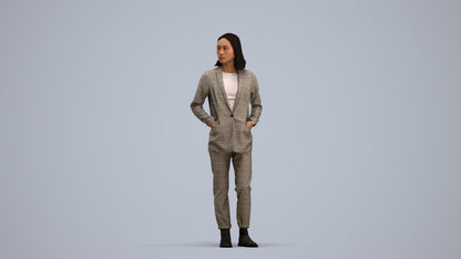 3D people model woman business, scanned human for 3ds Max rendering, standing pose render