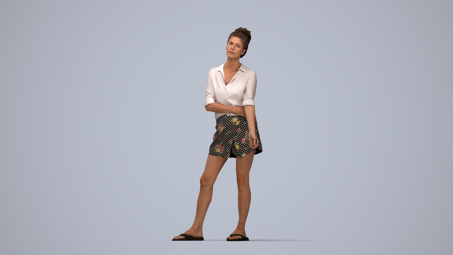 3D people model woman casual standing, scanned human for 3ds Max rendering, top-down view render