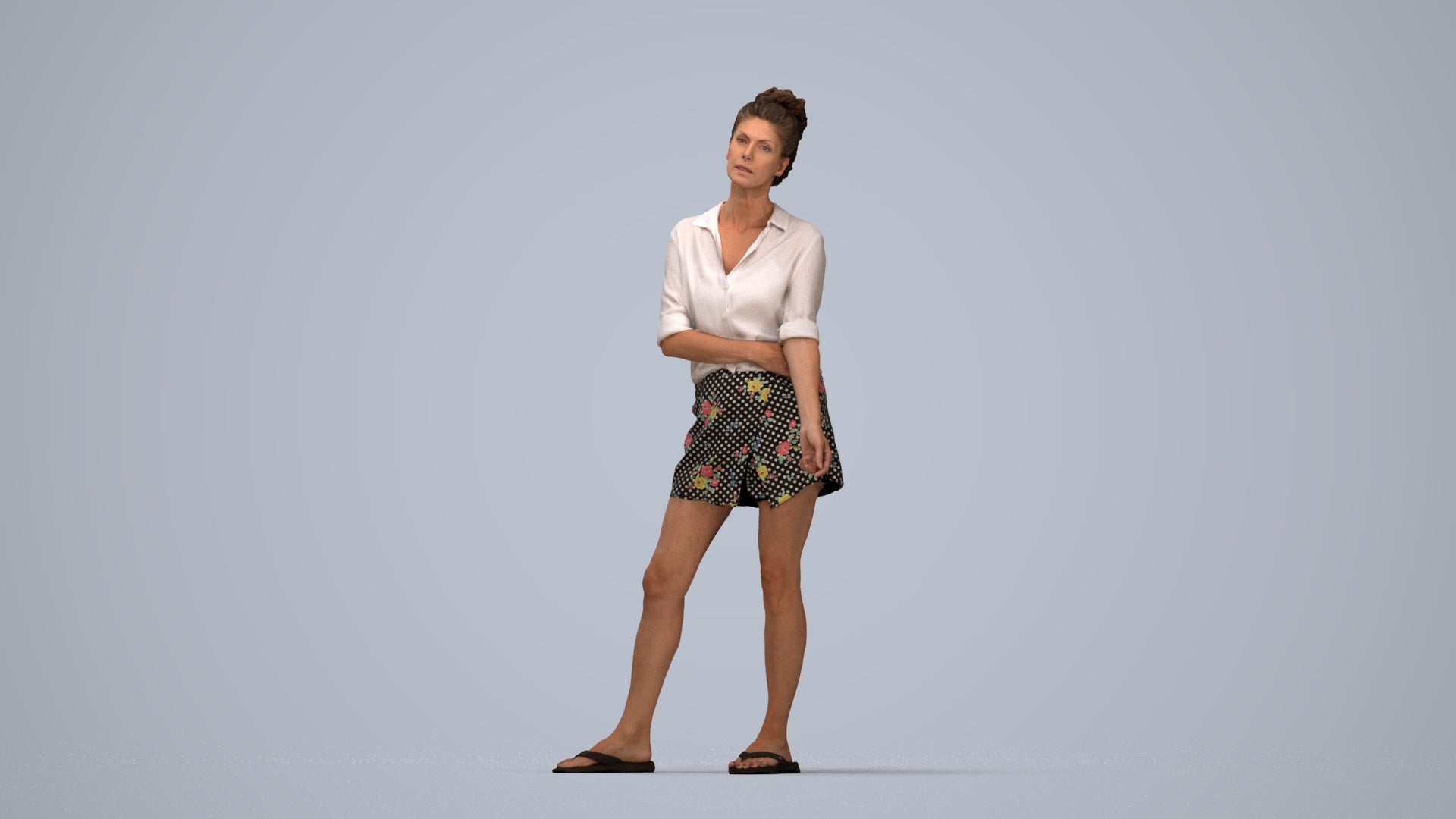 3D people model woman casual standing, scanned human for 3ds Max rendering, top-down view render