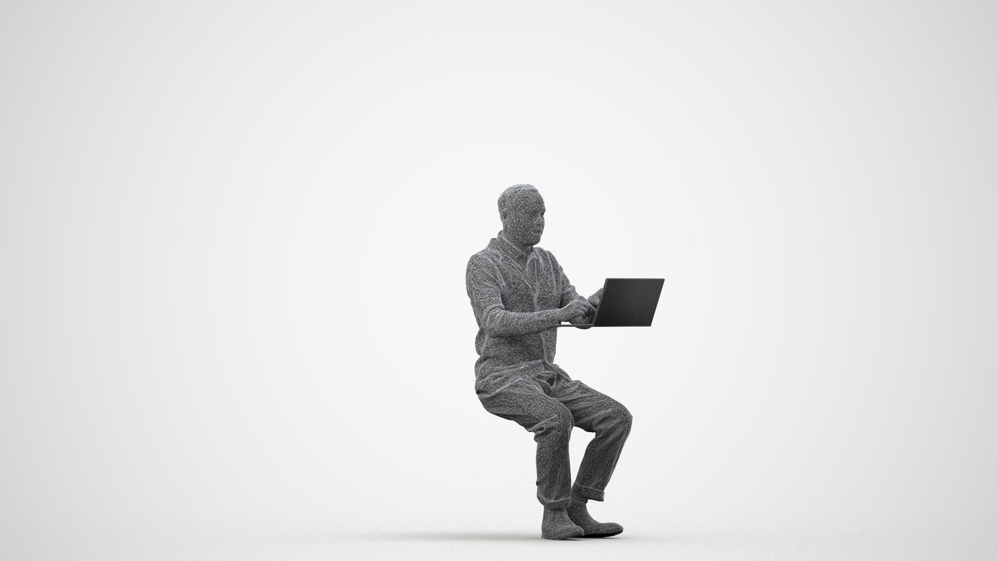 realistic 3D human man business, archviz people FBX OBJ for Blender, wireframe side view