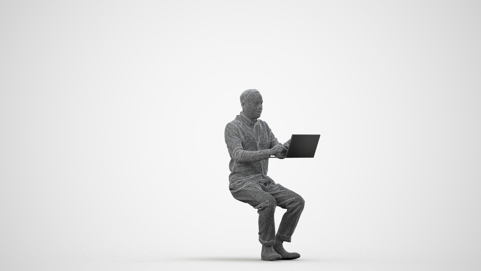 realistic 3D human man business, archviz people FBX OBJ for Blender, wireframe side view