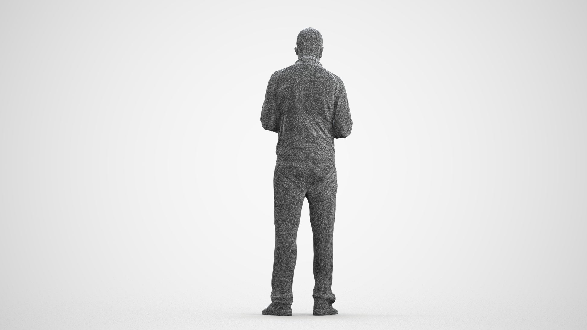 3D human model man sport standing, photogrammetry scanned person for archviz, wireframe front view
