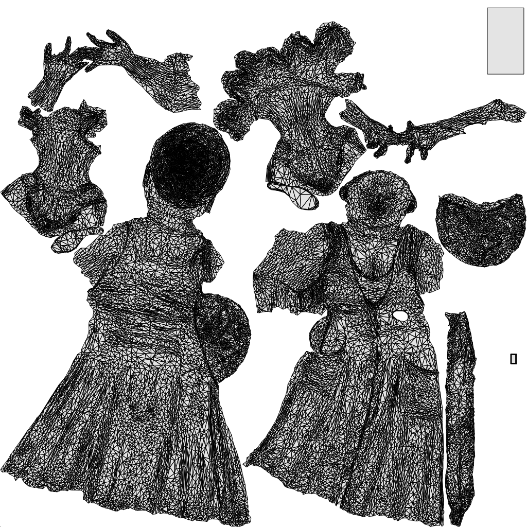 realistic 3D woman casual standing, scanned archviz people for Blender and 3ds Max, wireframe top-down view