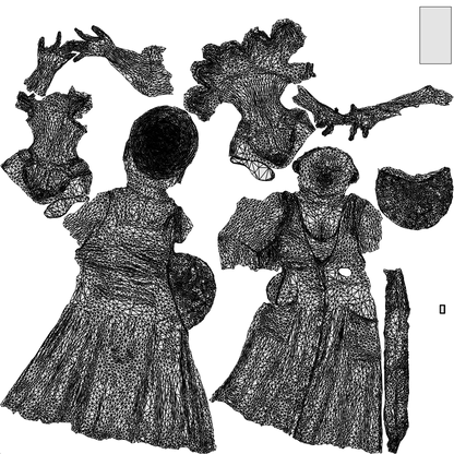realistic 3D woman casual standing, scanned archviz people for Blender and 3ds Max, wireframe top-down view