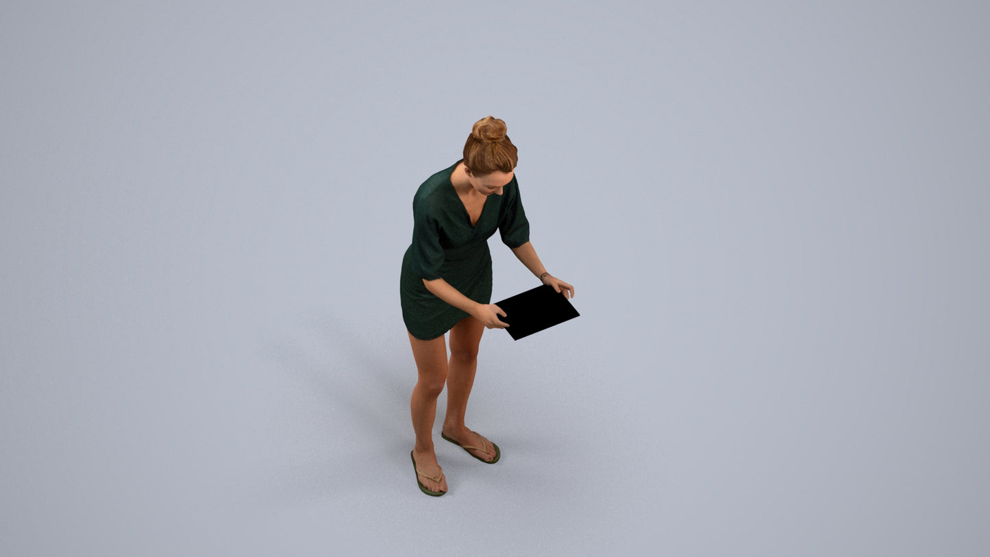 realistic 3D woman casual standing, scanned archviz people for Blender and 3ds Max, back view render