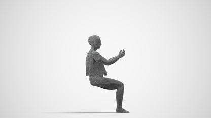 photogrammetry 3D woman casual sitting, realistic human model archviz FBX, wireframe side view