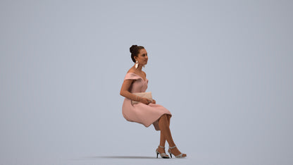 3D human model woman formal, photogrammetry scanned person for archviz, side view render