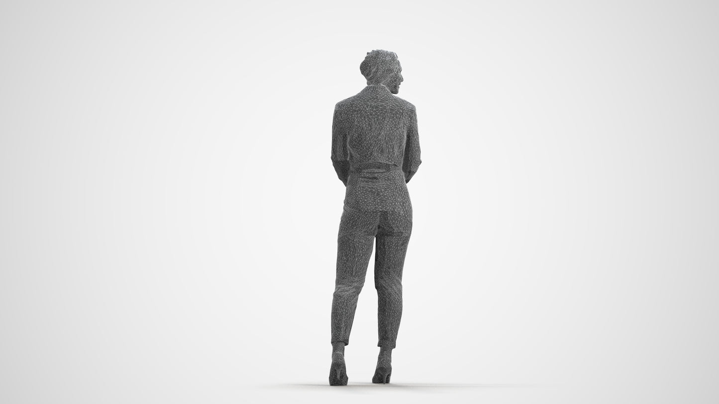 3D people model woman business, scanned human for 3ds Max rendering, wireframe front view
