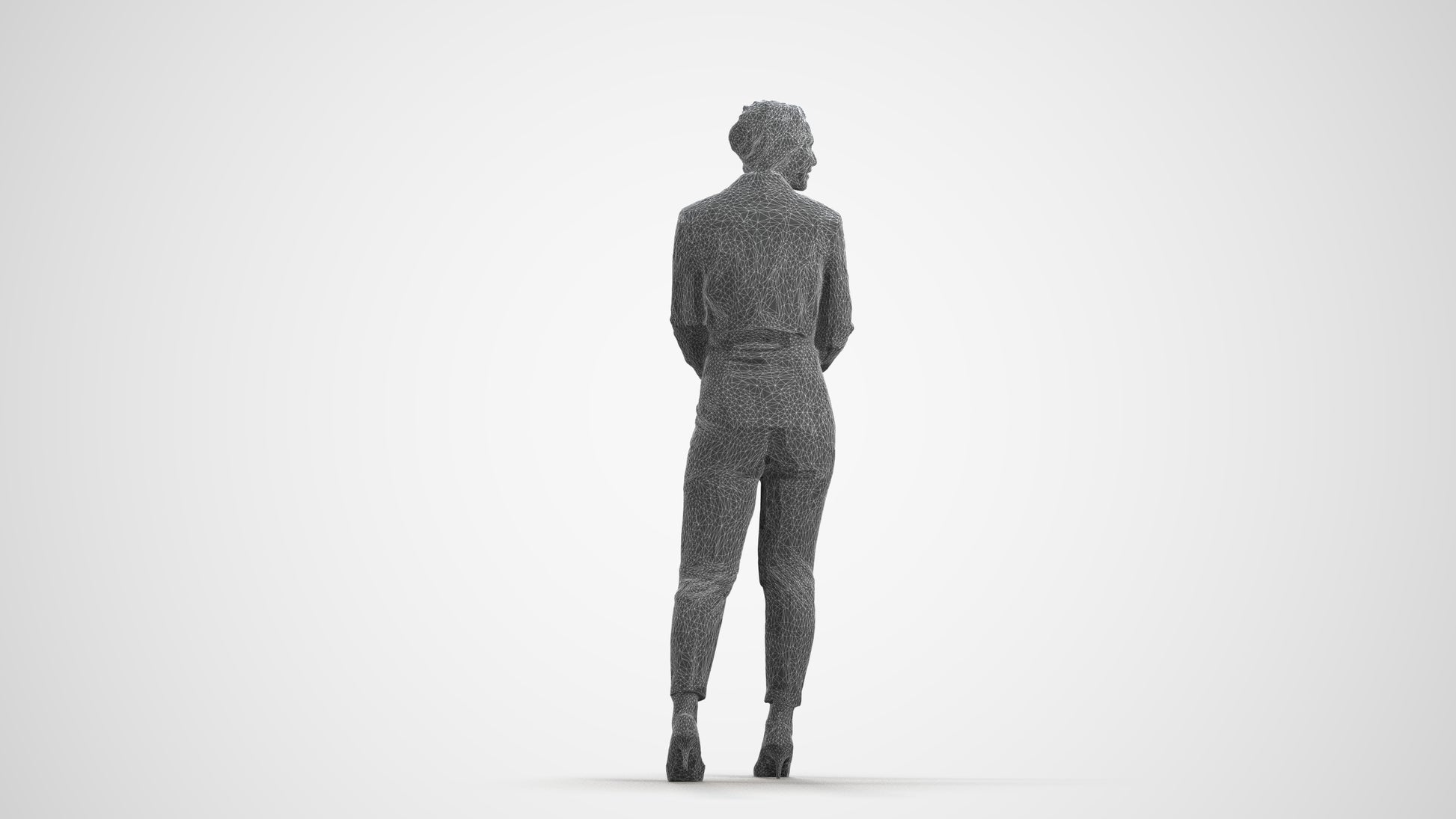 3D people model woman business, scanned human for 3ds Max rendering, wireframe front view