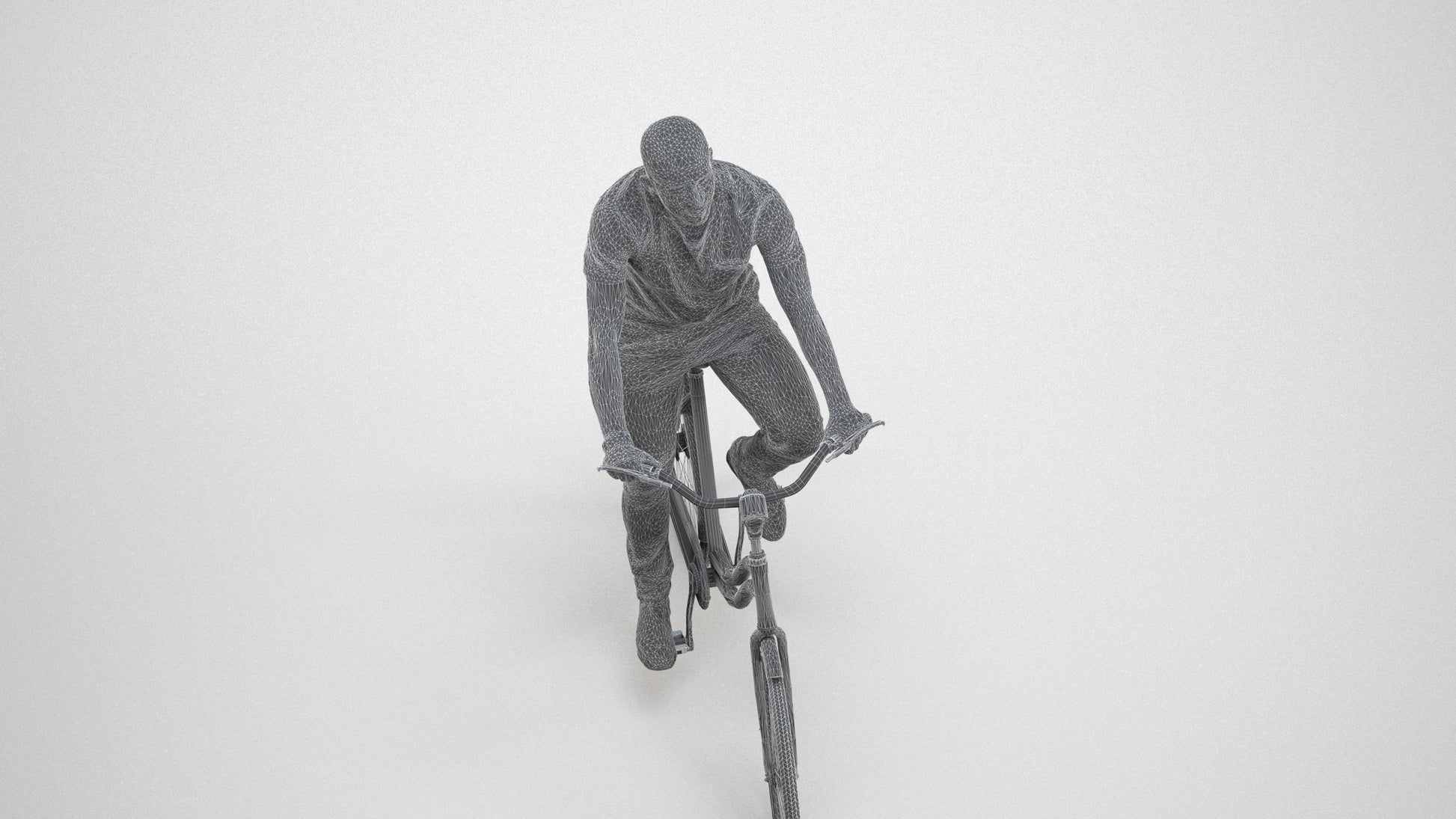 photogrammetry 3D man casual cycling, realistic human model archviz FBX, wireframe three-quarter view