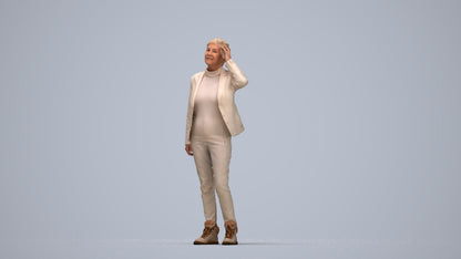 3D scanned senior woman standing business, photorealistic archviz people for Enscape and SketchUp, top-down view render