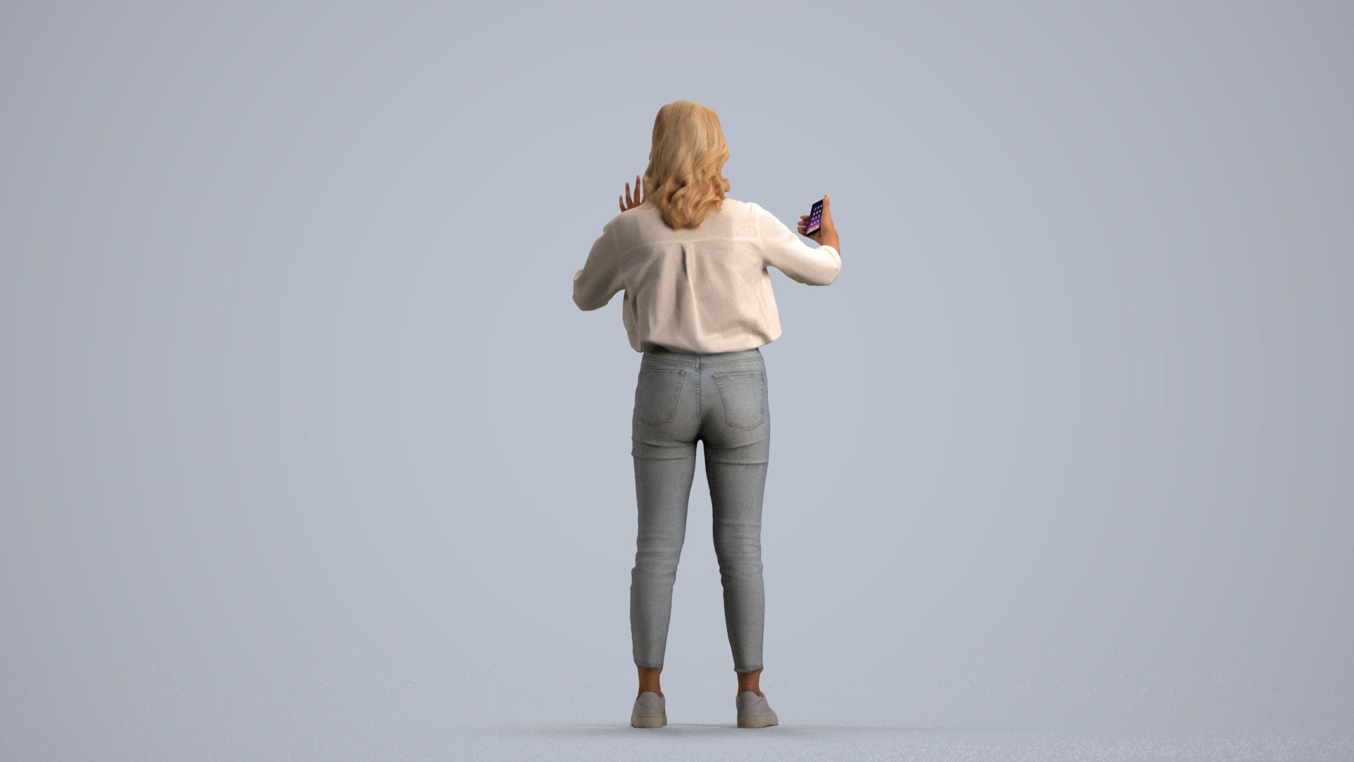 3D scanned woman standing casual, photorealistic archviz people for Enscape and SketchUp, front view render