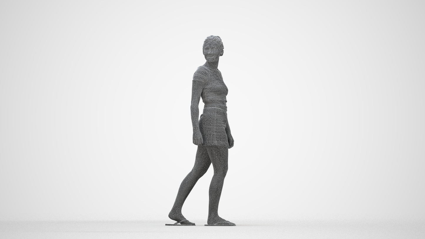 3D people model woman casual walking, scanned human for 3ds Max rendering, wireframe back view