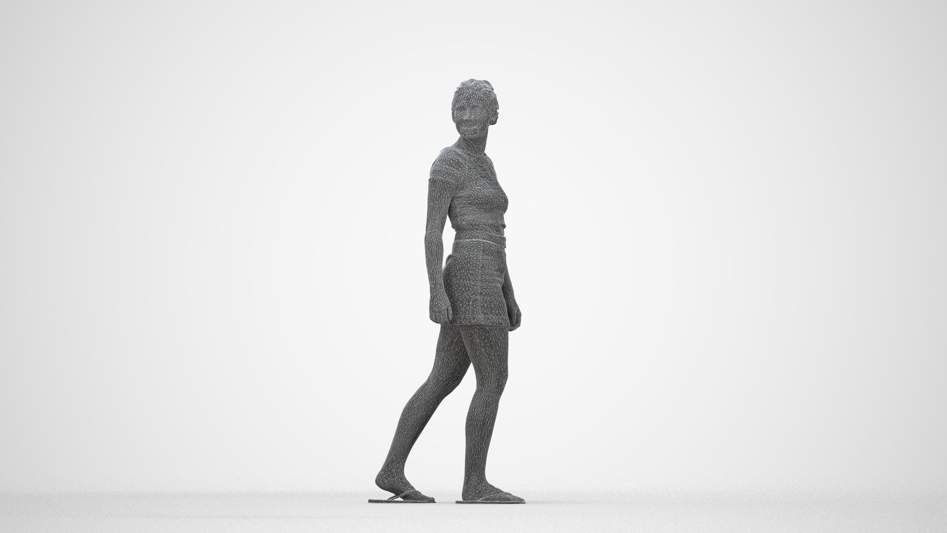 3D people model woman casual walking, scanned human for 3ds Max rendering, wireframe back view