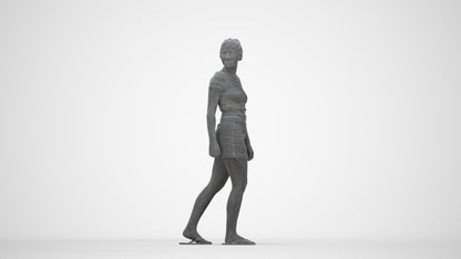 3D people model woman casual walking, scanned human for 3ds Max rendering, wireframe back view