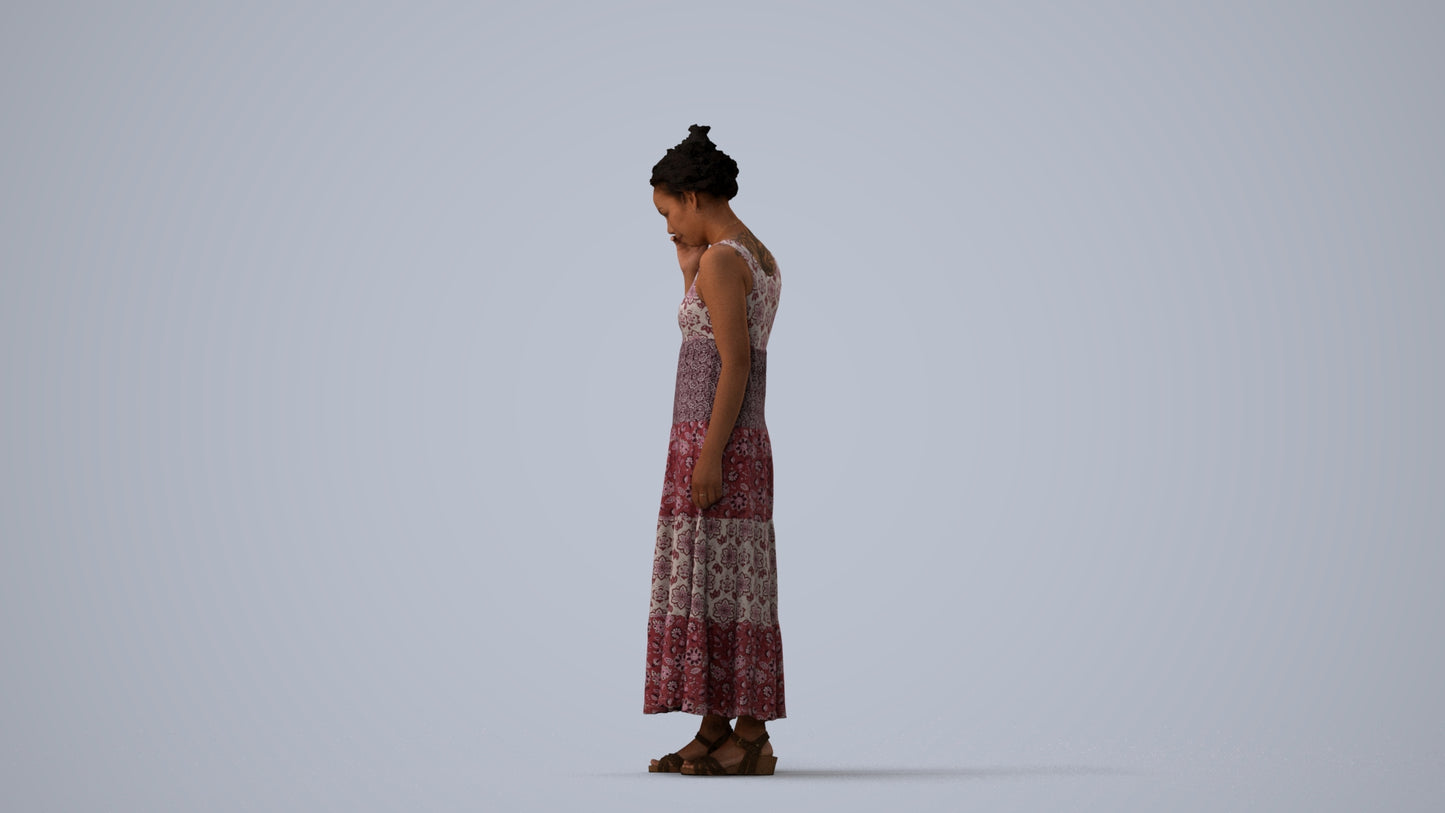 3D people model woman casual standing, scanned human for 3ds Max rendering, three-quarter view render
