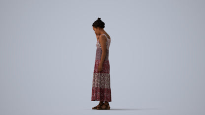 3D people model woman casual standing, scanned human for 3ds Max rendering, three-quarter view render