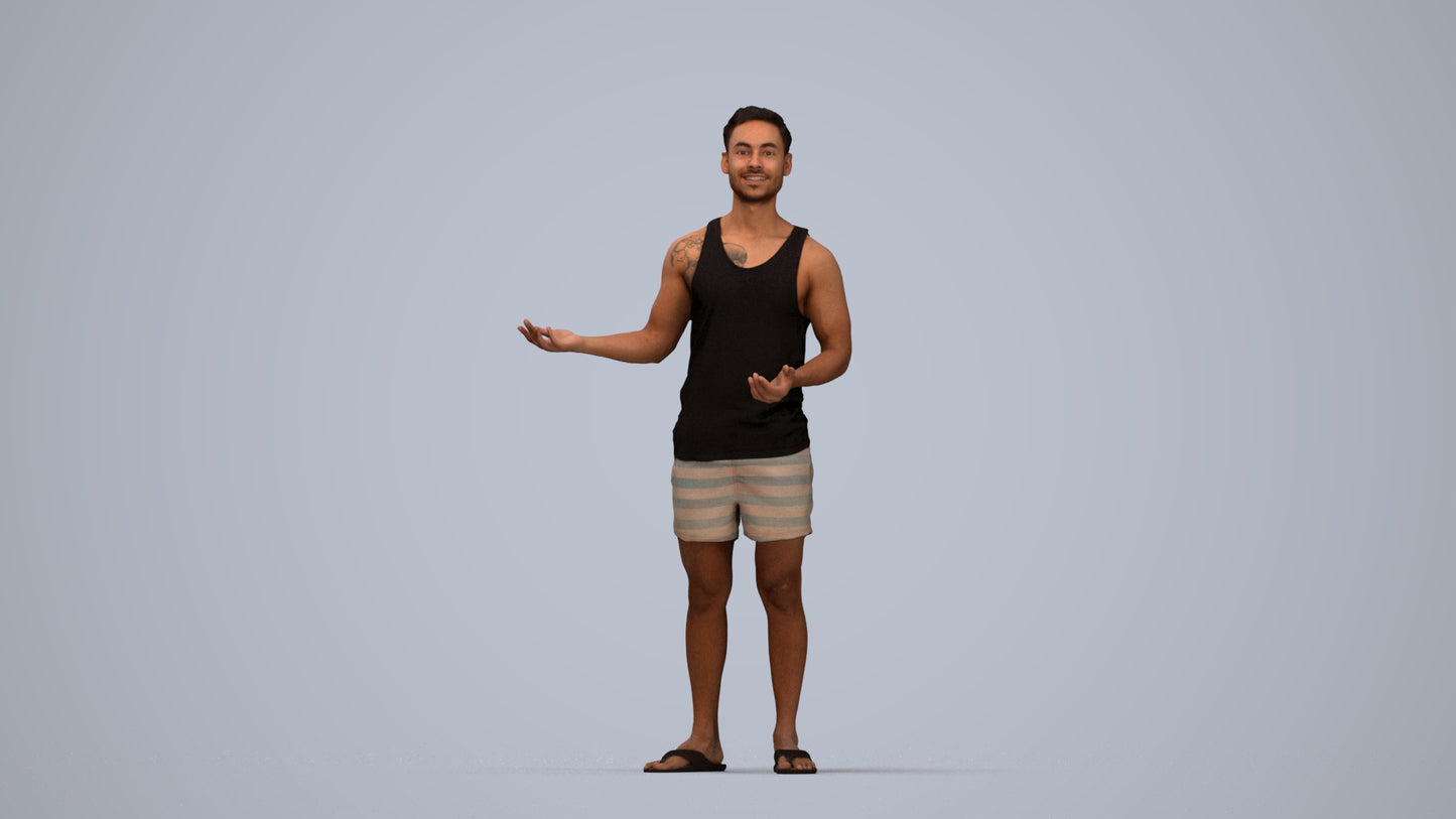 realistic 3D human man casual standing, archviz people FBX OBJ for Blender, top-down view render